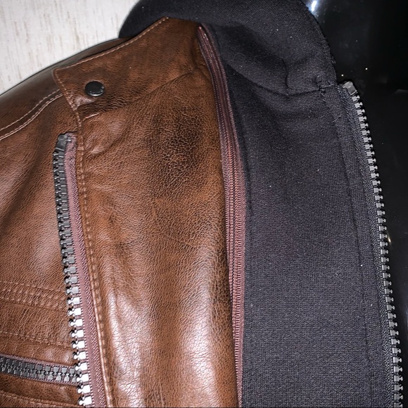 Calvin Klein Men's Faux-Leather Moto Jacket with Hoodie - Picture 4 of 6